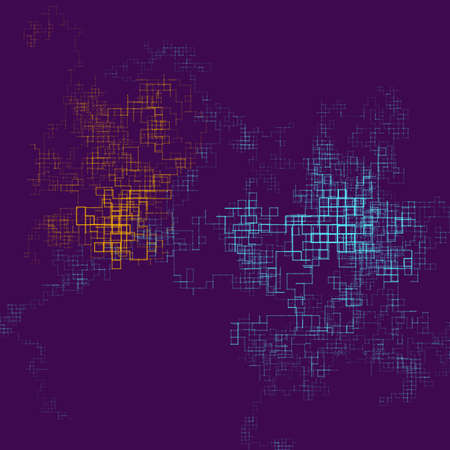 Abstract composition with particles following by rectangular way. Technology or scientific illustration.のイラスト素材