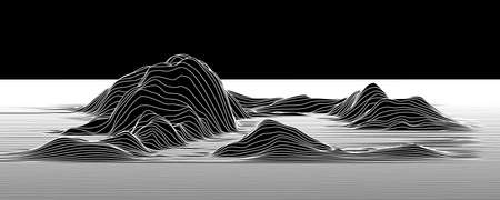 Abstract vector surface. Landscape made of lines. Surface made of sections.のイラスト素材