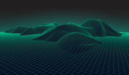 Abstract digital landscape. Cyber or technology background.Vector illustration.のイラスト素材