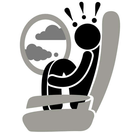 Aviation phobia. Aerophobia. Phobia. Turbulence. Fear of flying.のイラスト素材