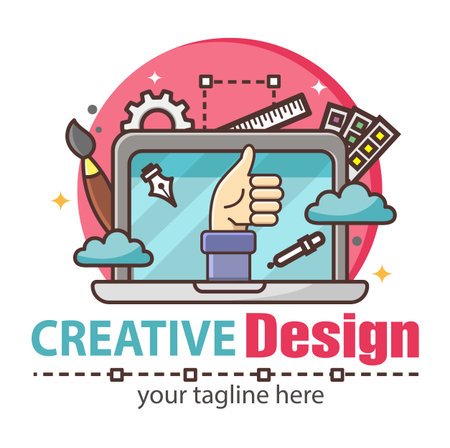 Vector modern design concept logo template for graphic designer or artist or web studio or freelancer. Stylish design element sign. Design for print, emblem, t-shirt, sticker, logotype.のイラスト素材