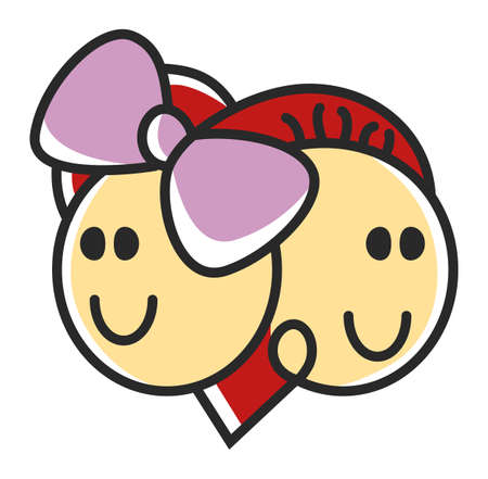Funny doodle romantic female and male head in the form of heart, logo template. To marriage agencies, event decoration, weddings and bridal shops.decoration, Valentine's Day icon.のイラスト素材