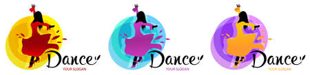 Silhouette of dancing woman. Dance logo designs template. Elements of dance multi colored icons. Simple icon for websites, web design, mobile app, info graphics, logo. Tango, waltz, latino style.のイラスト素材