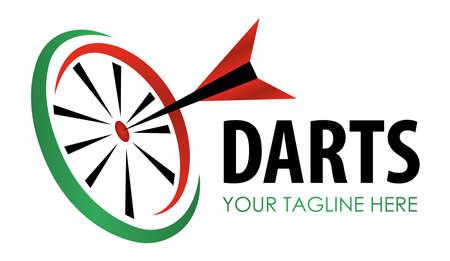 Vector modern darts game label. Creative sporting symbol. Darts, dartboard, ribbon for leisure design. Hobby concept,のイラスト素材