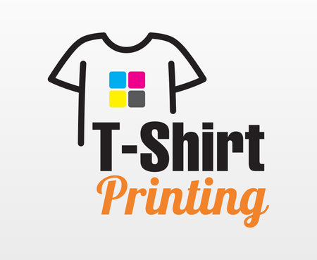 Abstract modern colored vector logo template of t-shirt printing. For typography, print, corporate identity, workshop, branding, factory, serigraphy, isolated on white background.のイラスト素材
