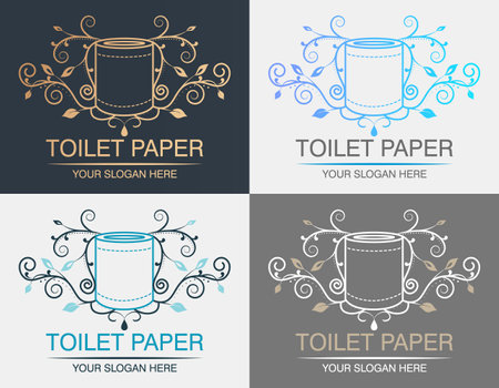Vector logo Roll of toilet paper with creative ornament for wc or restroom. Can be used like logo for toilet paper production.のイラスト素材