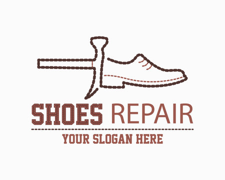 Shoemaker  template. Shoe repair vector design. Ð¡oncept for workshop repair or restoration of leather goods. Design for print, emblem, t-shirt, sticker, logotype.のイラスト素材