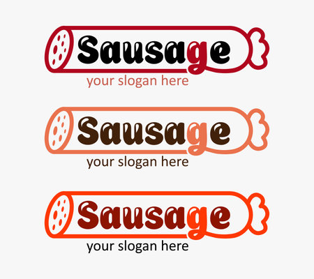 Sausage store, market, shop . Butcher icon. Barbecue party logotype. Design for print, emblem, t-shirt, party decoration, sticker, logotype.のイラスト素材