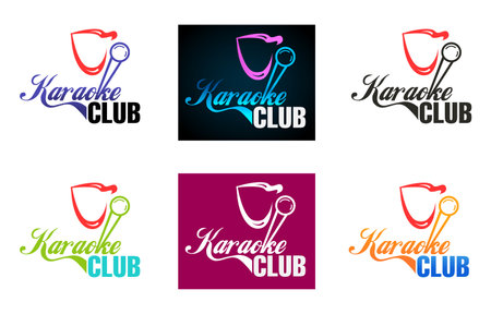Karaoke club vector logo design. Advertising for karaoke bar, party, disco bar, night club. Live music. Design template.のイラスト素材