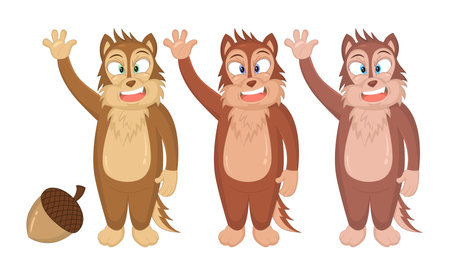 Vector illustration of cartoon funny chipmunks waving their hands. Concept for children's books, fairy tales, print, emblem, t-shirt, party decoration, sticker.のイラスト素材