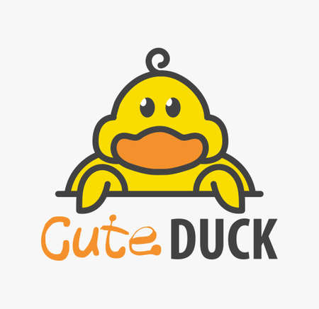 Vector of Ñute funny smiling cartoon duck. Modern humorous template with image of the goose. Poultry farm. Can be use for advertising farm, market, gastronome.のイラスト素材