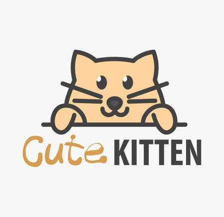 template with cute kitten. Vector design template for pet shops, veterinary clinics and animal shelters. Cartoon cat illustration.のイラスト素材