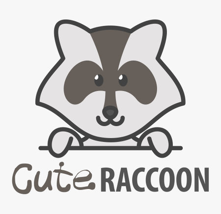 Logo template with cute raccoon. Vector logo design template for zoo, veterinary clinics and animal shelters. Cartoon coon logo illustration.のイラスト素材