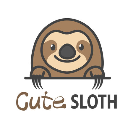 Logo template with cute sloth. Vector logo design template for zoo, veterinary clinics. Cartoon tropical animal logo illustration.のイラスト素材