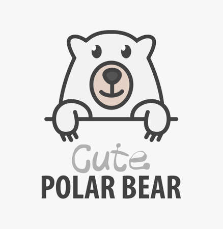Logo template with cute curious polar bear. Vector logo design arctic animal template for zoo, veterinary clinics. Cartoon animal logo illustration.のイラスト素材