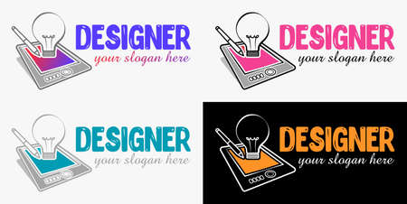 Vector modern design style logo template for graphic designer or artist. Vector graphic and digital drawing sign or symbol for creative studio. Stylish design element icon.のイラスト素材