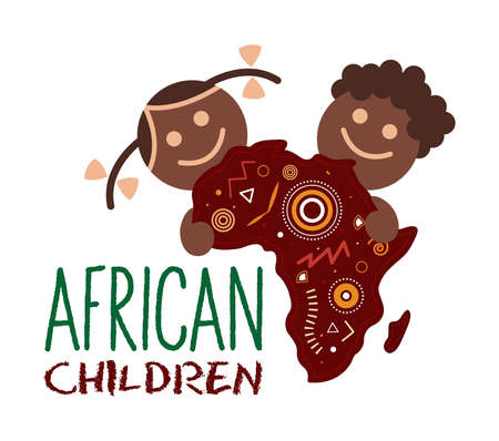 Funny vector concept of African children show map of africa. Sign for International Day of the African Child.のイラスト素材
