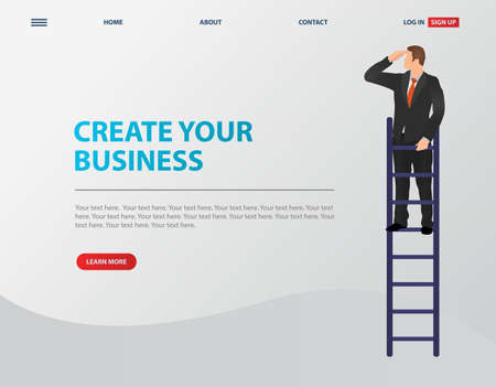 Businessman stands on the ladder and looking in distance. Business strategy and career development concept.のイラスト素材