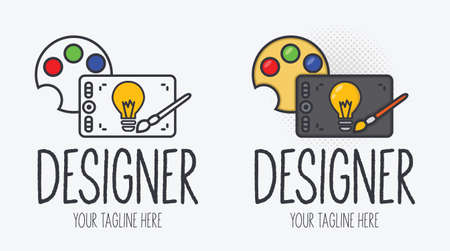 Vector modern design style logo template for graphic designer or artist. Vector graphic and digital drawing sign or symbol for creative studio. Stylish design element icon.のイラスト素材