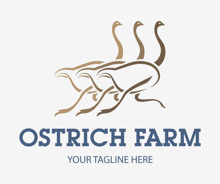 Ostrich farming creative logo. Three running ostriches sign. Camel-birds icon.のイラスト素材
