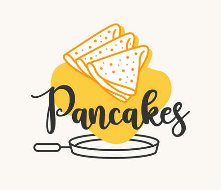 Creative Pancake icon. Emblem for a restaurant or cafe. Morning breakfast sign.のイラスト素材