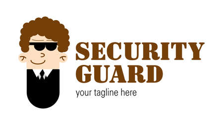 Cartoon funny muscular vector guard in a suit in suit and sunglasses.のイラスト素材