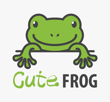 template with a cute frog. Vector design toad template for the zoo, veterinary clinics, etc.のイラスト素材