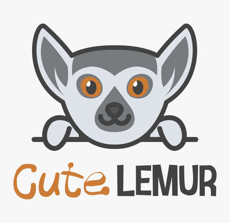 Logo template with cute lemur. Vector logo design template for zoo, veterinary clinics, etc. cartoon animal logo illustration.のイラスト素材
