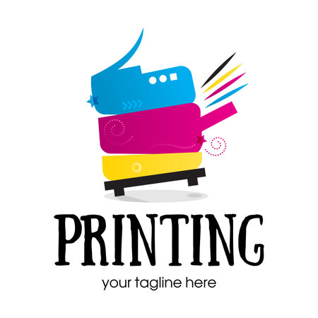 Digital print logo design template. Typography modern sign. Polygraphy and print factory. Express press and photocopy studio.のイラスト素材