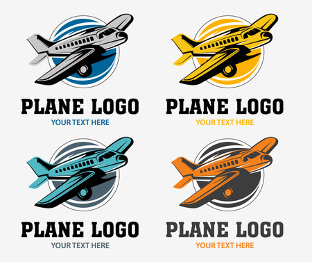 Creative vector illustration aircraft. Drawing airplane in four color mode. Aeroplane Emblem. Air transportation sign.のイラスト素材