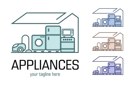 Modern minimalist home appliance store . Refrigerator stove and washing machine icon.のイラスト素材