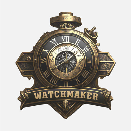 Watchmaker or clockmaker detailed abstract . Watchmaking School badge. watch restoration icon. Clock...