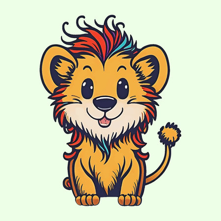 Funny cute vector cartoon little lion. The jungle character can be used for children's books or for printing.のイラスト素材