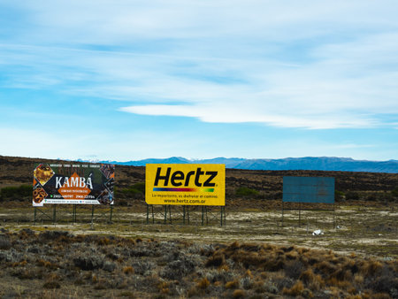 EI Calafate, Argentina, MAR 22,2023: Hertz Rent-a-car signage at Highway of Patagoniaのeditorial素材