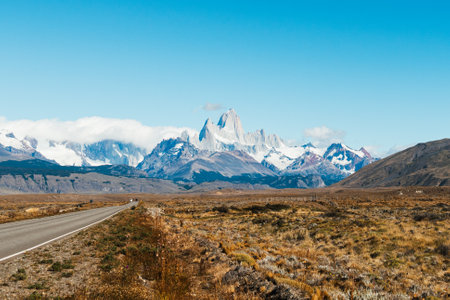Road to the majestic Mount Fitz Roy in Argentine Patagoniaの写真素材