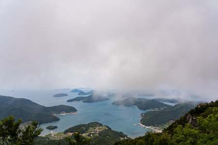 Aerial View of Geoje Island with cloud background in South Koreaの写真素材
