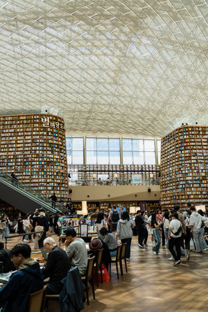 Seoul, South Korea - May 05, 2023: People study at Starfield Library located in the center of COEX Mall, Gangnam districtのeditorial素材
