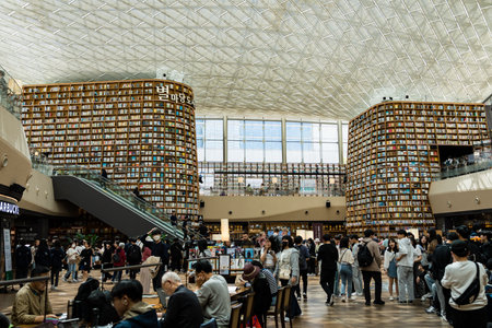 Seoul, South Korea - May 05, 2023: People study at Starfield Library located in the center of COEX Mall, Gangnam districtのeditorial素材