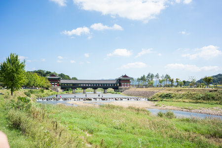Woljeonggyo Korean traditional bridge at summer in Gyeongju, Koreaの写真素材