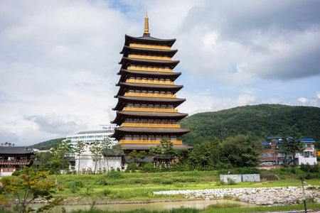 Hwangryongwon Jungdo Tower in Bomun Tourist Complex.の写真素材