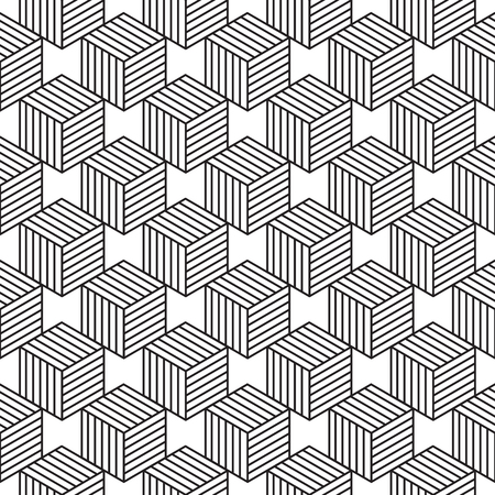 Seamless pattern with line style isometric cubes. Abstract futuristic geometric vector backgroundのイラスト素材