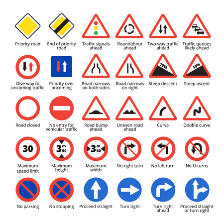 European traffic signs set. Vector road icons collection.のイラスト素材