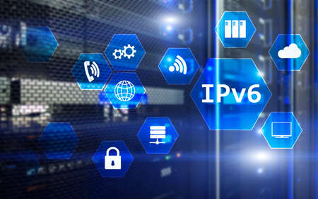 Ipv6 network technology concept on server room background.の写真素材