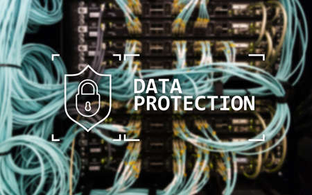 Data protection, Cyber security, information privacy. Internet and technology concept. Server room background.の写真素材