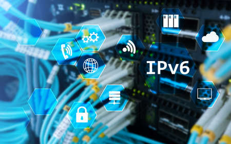 Ipv6 network technology concept on server room background.の写真素材
