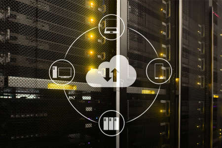 CLoud server and computing, data storage and processing. Internet and technology concept. 
