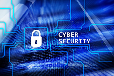 Cyber security, information privacy and data protection concept on server room background.