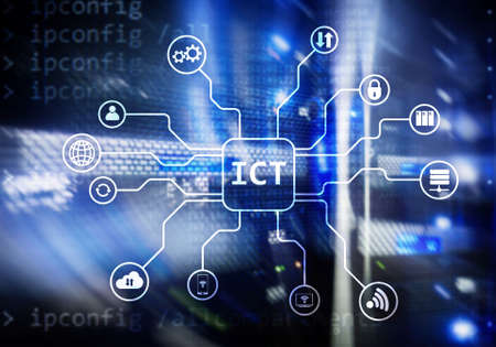 ICT - information and communications technology concept on server room background.?の写真素材