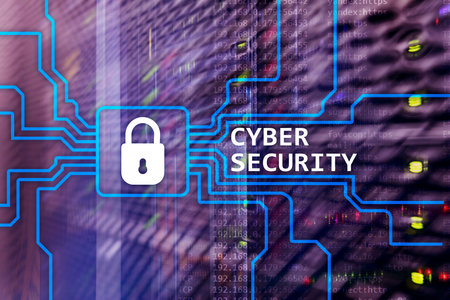 Cyber security, information privacy and data protection concept on server room background.