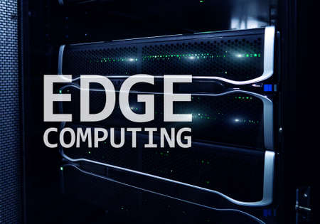 EDGE computing, internet and modern technology concept on modern server room background.の写真素材